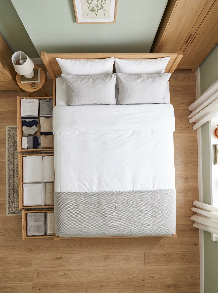 Bed frame with storage drawers 202606292243