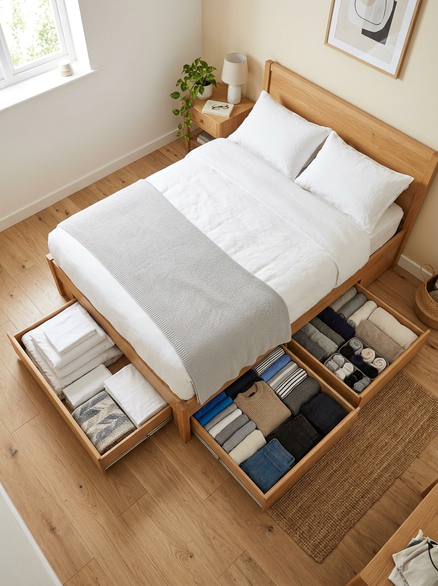 Bed frame with storage drawers 202606292243 3