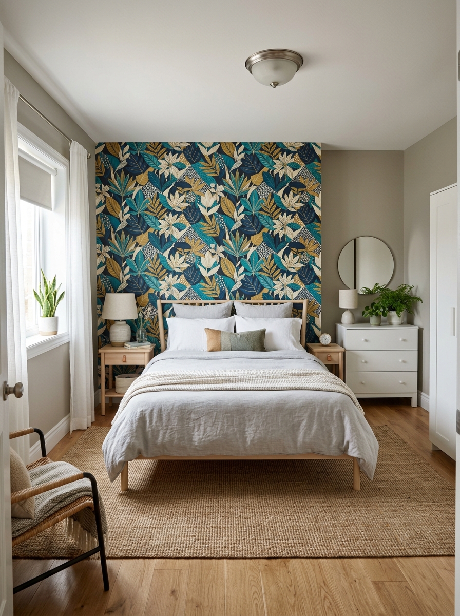 Bedroom with wallpaper accent wall 202606292243