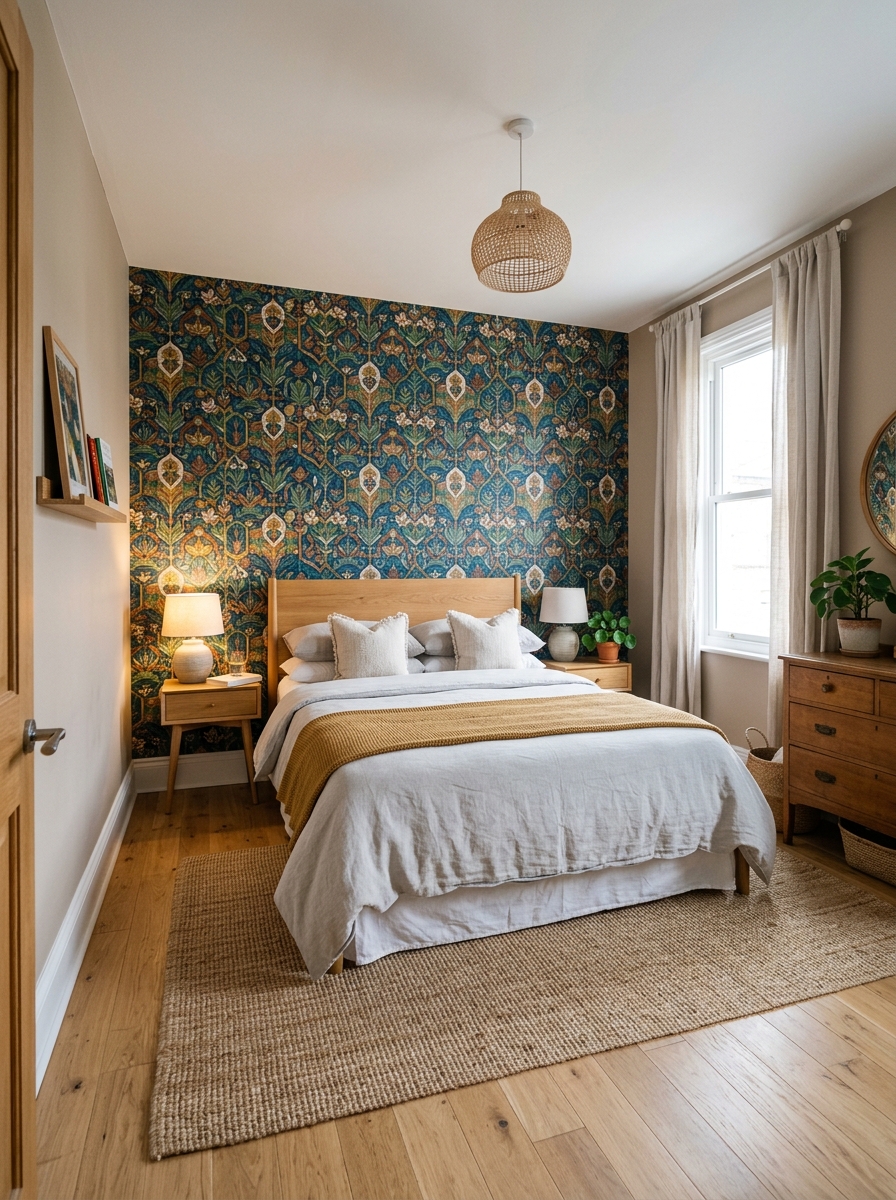 Bedroom with wallpaper accent wall 202606292243 3